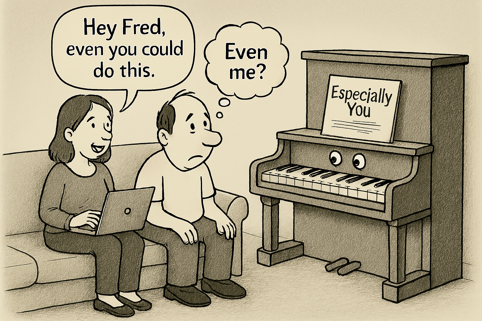Fred and the Piano Cartoon